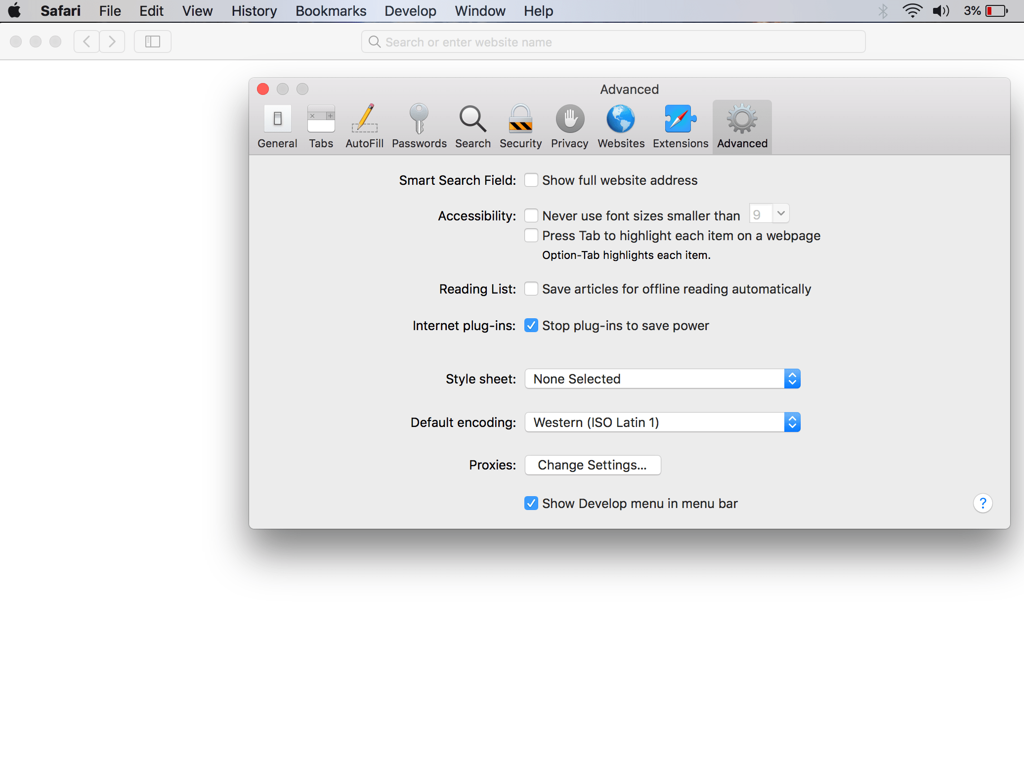 safari show develop menu