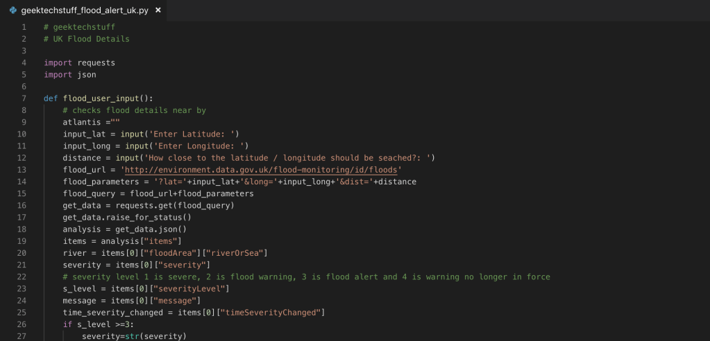 UK Flood Alert / Flood Data&nbsp;(Python)