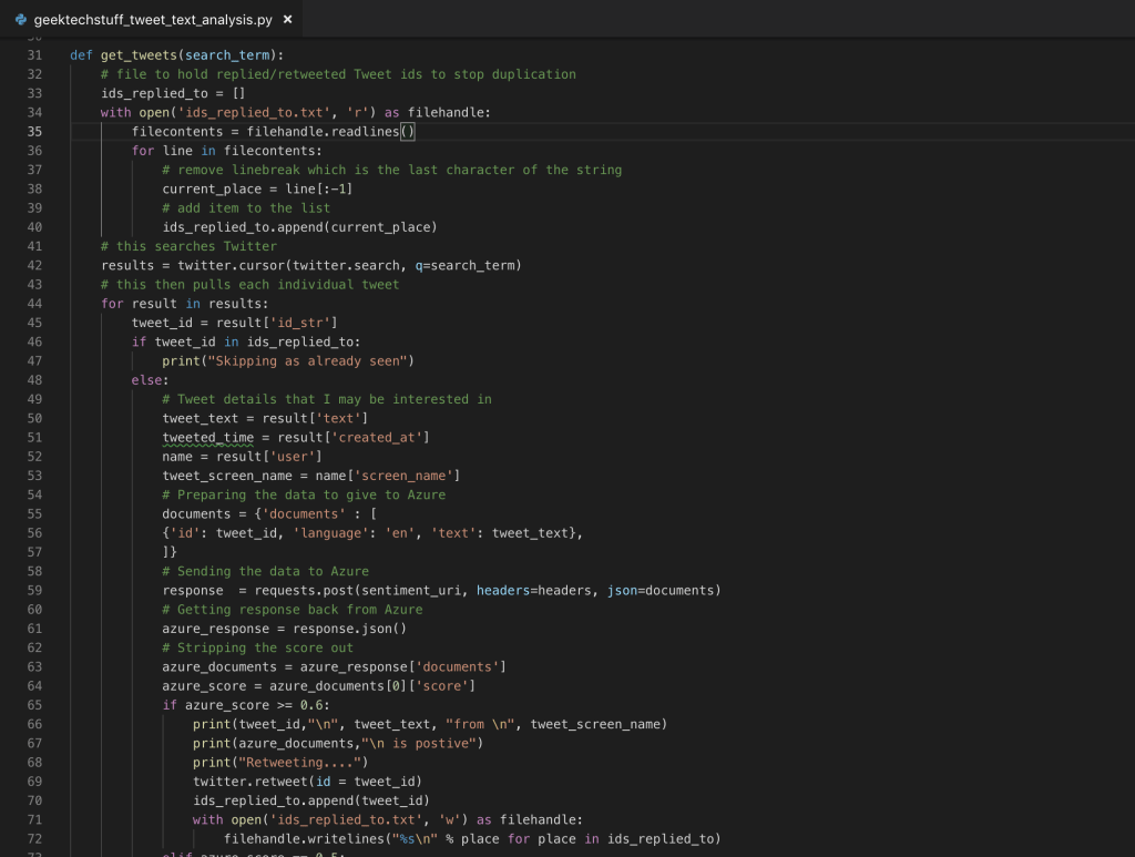 Retweeting Positive Tweets, Or Part 3 Of Analysing Tweet Sentiment with Azure (Python / Raspberry Pi)