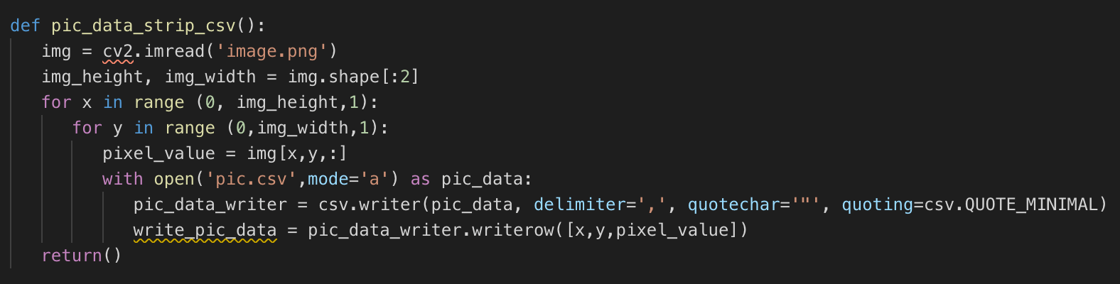 Function to turn image into CSV of data