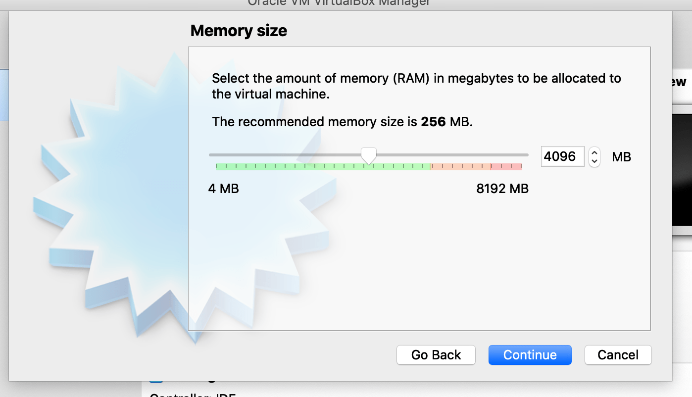 Giving the virtual box some RAM