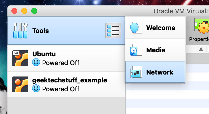 Virtual Box > Tools > Network