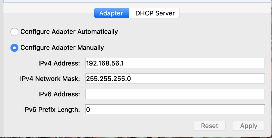 Virtual Box Adapter Settings