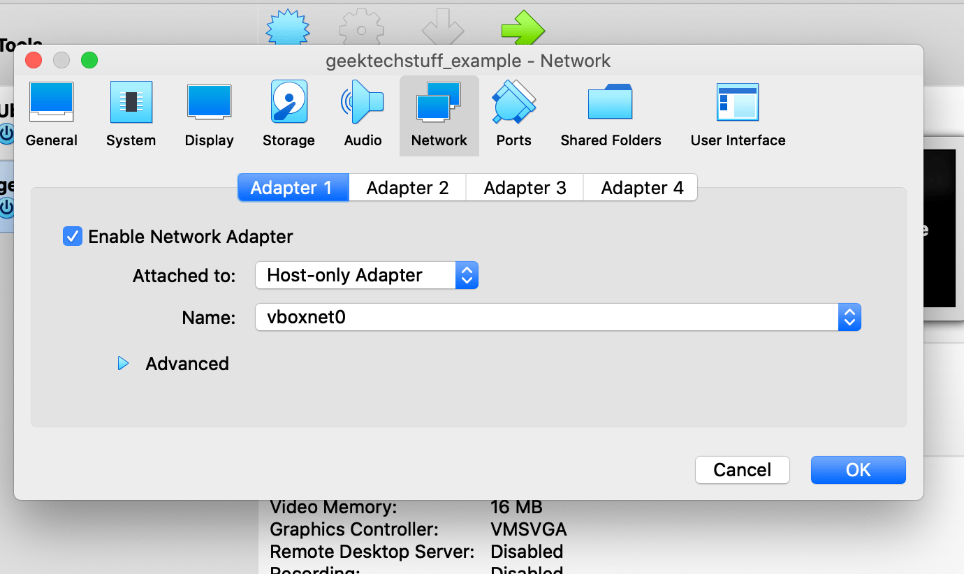 virtual network adapter settings