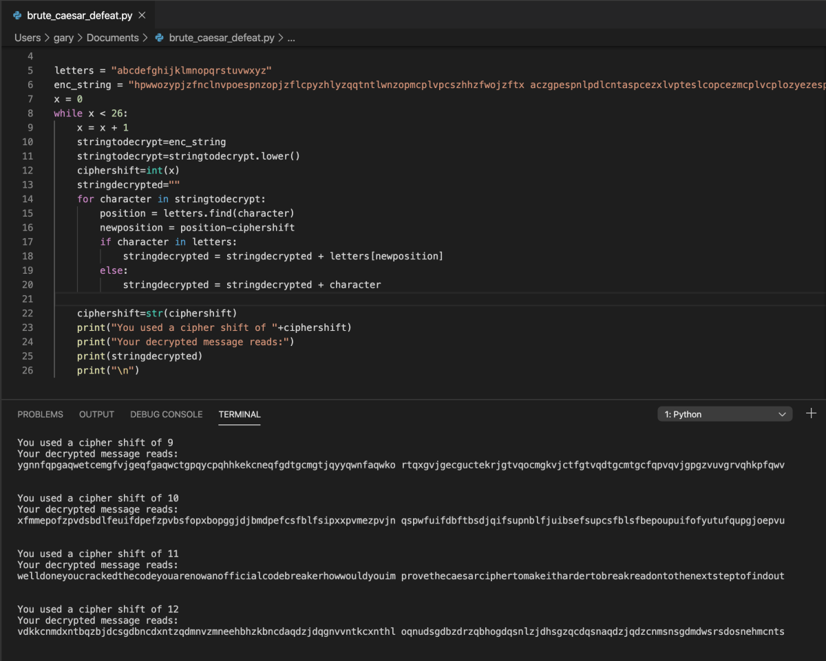 Brute Force Caesar Cipher (Python) – GeekTechStuff
