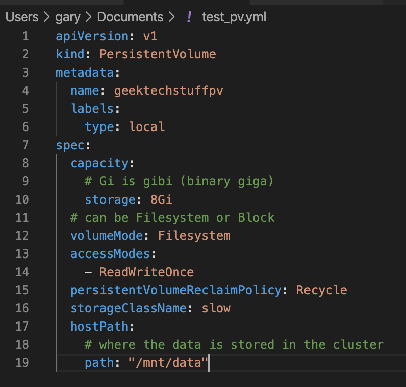 test Persistent Volume yaml