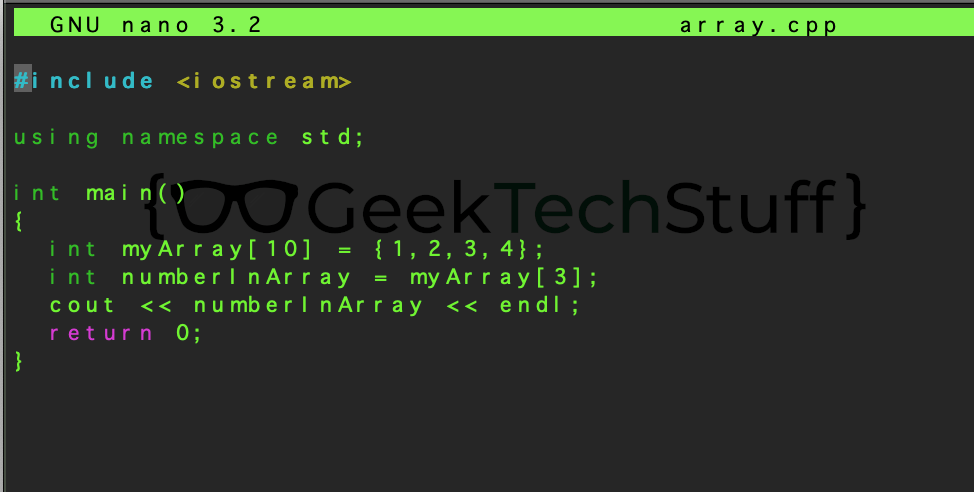 outputting index position 3 of myArray[10]={1, 2, 3, 4} will output the number 4.