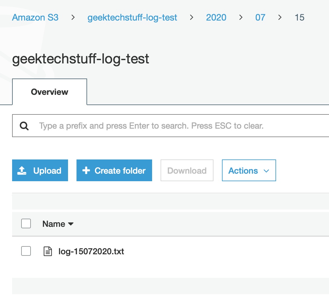 Example S3 bucket with a log file