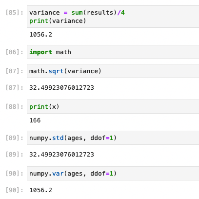 Numpy std and var libraries in use.