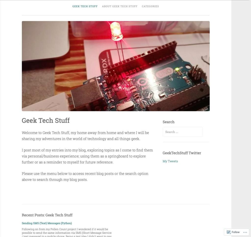 Screen shot of geektechstuff.com 2018
