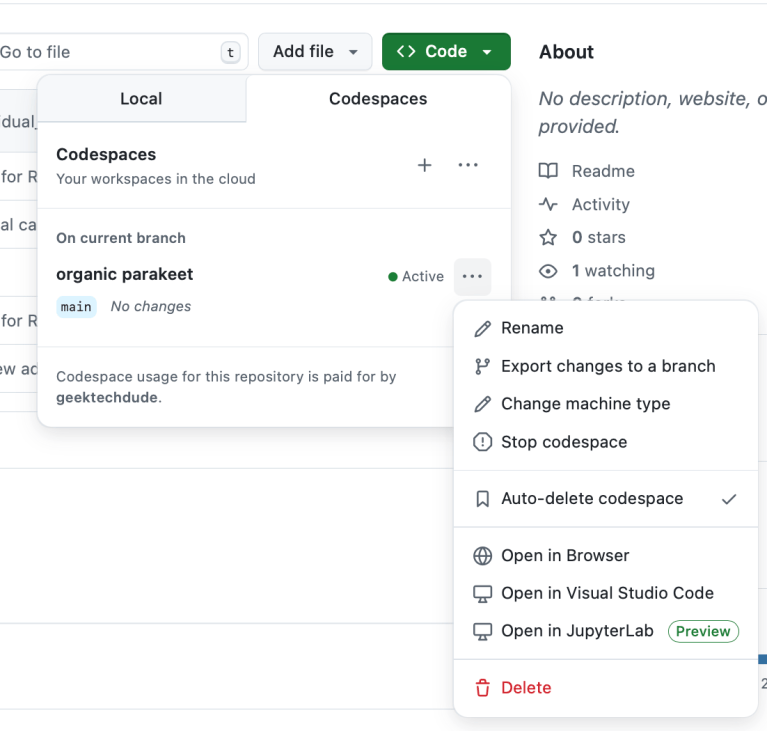 GitHub Codespaces: Creating A Codespace – GeekTechStuff
